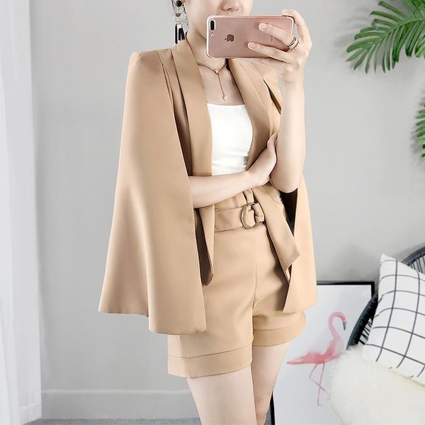 

women's tracksuits work wear short pants suit women summer autumn capes & ponchos khaki blazer with shorts sets ol office lady formal s, Gray