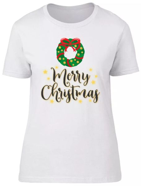 

merry christmas wreath ladies womens fitted t-shirt, White;black
