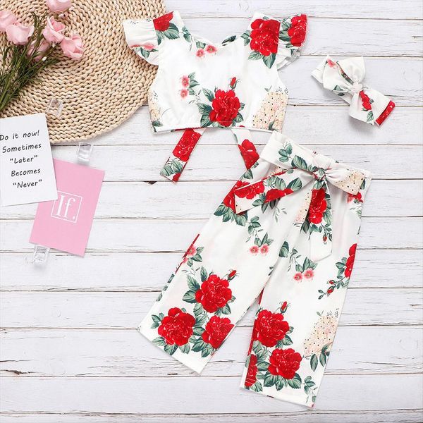 

telotuny childrens clothing toddler kid baby girl print off shoulder backless vest bowknot pants hairband outfit set jun20, White
