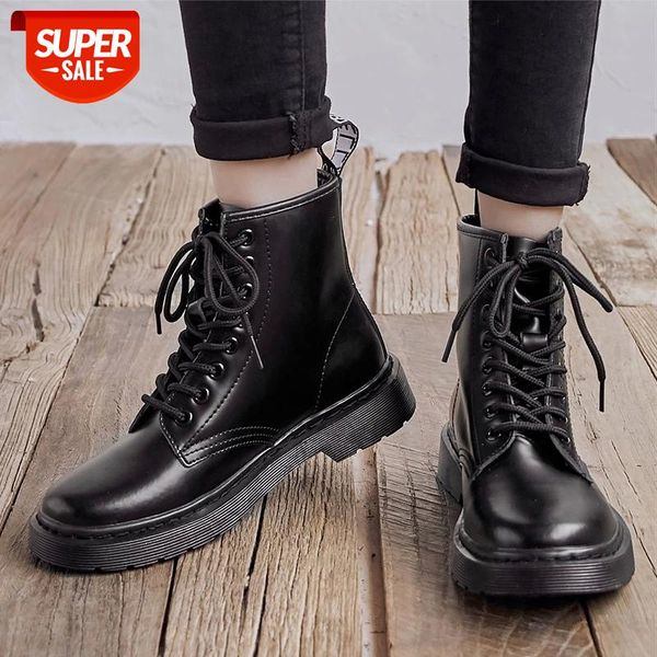 

women boots ankle boots winter shoes for women lace up motorcycle pu leather platform shoes punk botas mujer 2020 #9s1q, Black
