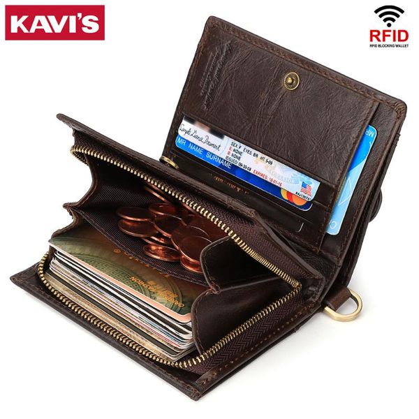 

wallets kavis classic style men's wallet genuine leather rfid short male purse small card holder money bags quality perse, Red;black