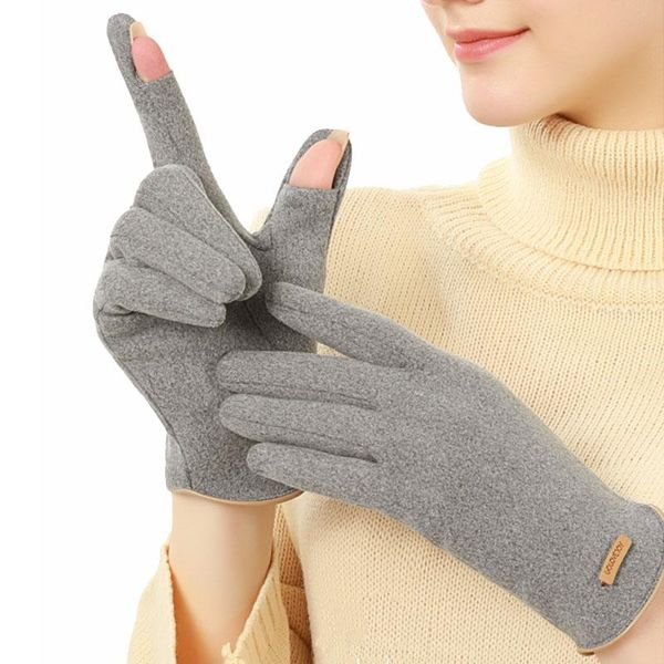 

five fingers gloves german velvet warm mittens women' winter plus thickened not afford the ball fashion touch screen, Blue;gray
