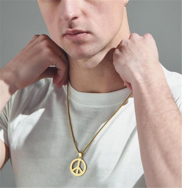 

pendant necklaces 316l stainless steel anti-war peace sign retro couple male personality hip hop necklace no fade, Silver