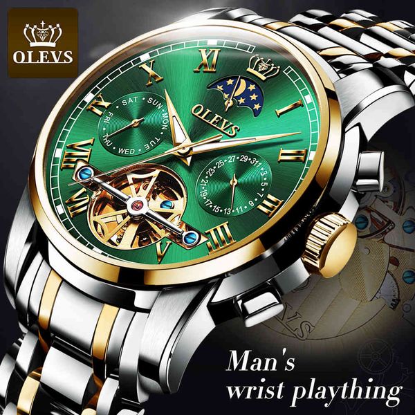 

olevs men watches fire luxury automatic mechanical rvs sports tours men's gifts for men, Slivery;brown