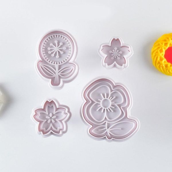 

baking moulds 4pcs/set flower plastic decorative biscuit mold diy kitchen cake decorating tools cookie cutter stamp fondant embosser