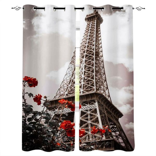 

curtain & drapes retro eiffel tower flower blackout curtains bedroom living room kitchen computer home decoration for children kids gifts