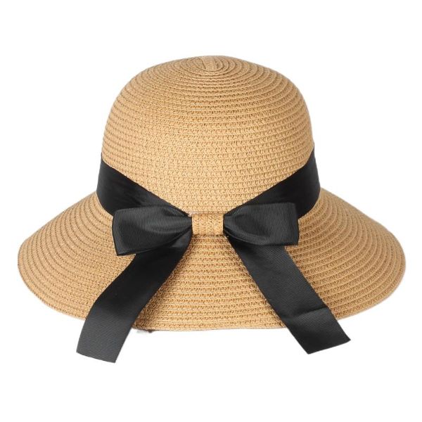 

wide brim hats shade cool bowknot straw bucket hat fashion big eaves folding for travel holiday summer beach paper eco-friendly, Blue;gray