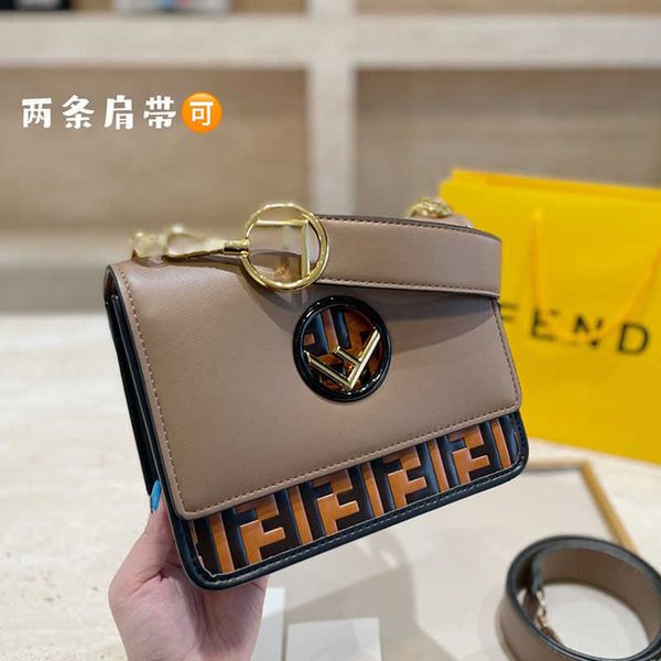

hollow f-button leather color matching small square bag messenger portable one shoulder women's bag flip versatile simple hand
