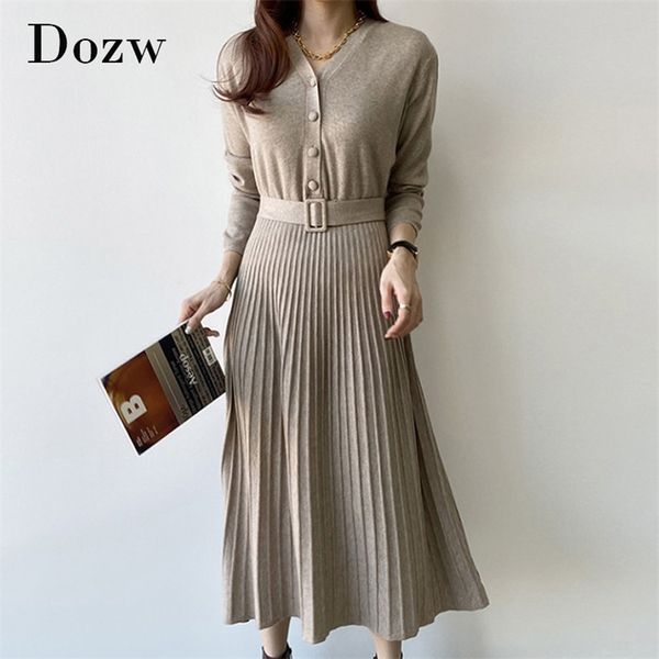 

solid elegant pleated dress autumn spring long sleeve office vintage v neck chic bandage women 210515, Black;gray
