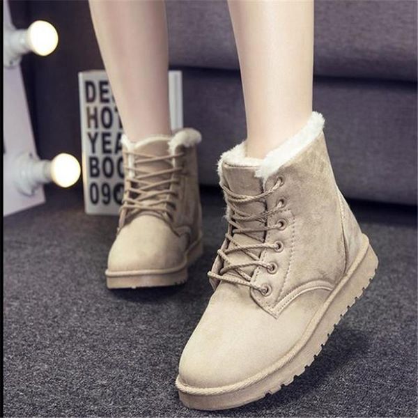 

boots autumn and winter snow female short large cotton shoes student warm plush, Black