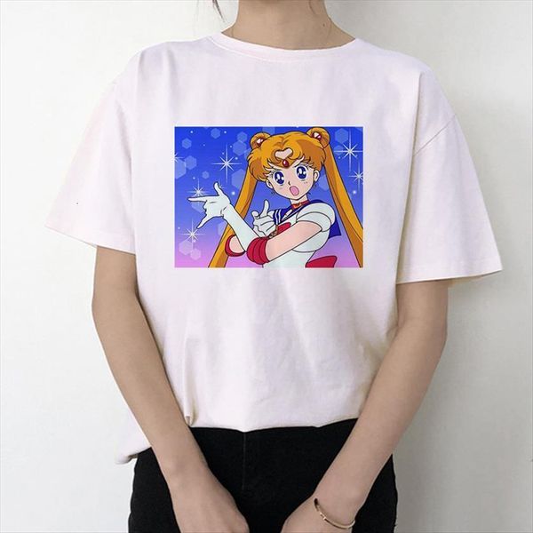 

fashion graphic tee moon harajuku women kawaii anime ullzang funny cartoon, White