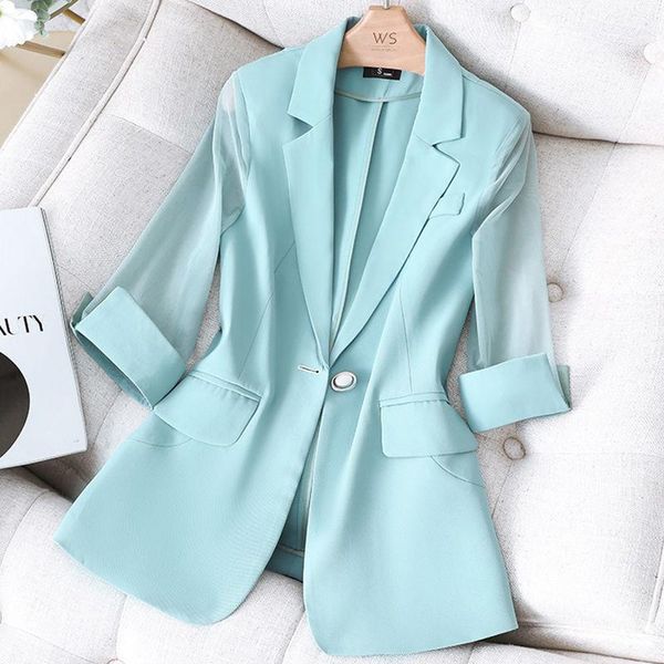 

women's suits & blazers 2021 blazer jacket suit slim one button female 3/4 sleeve business notched collar thin coat outwear, White;black