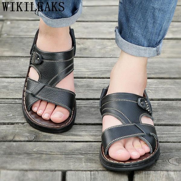 

shoes+male mens sandals genuine leather men summer shoes for beach erkek sandalet sepatu sandal pria sandalias de verano, Black