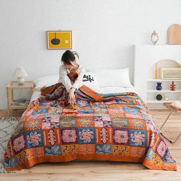 

blankets cotton blanket 5 layer gauze thin towel quilt bohemian style bedspread for double bed bedding cover home textile