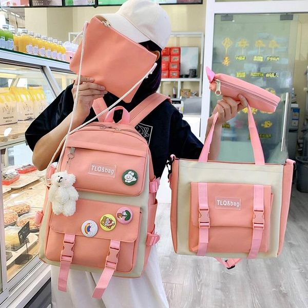 

4pcs set waterproof canvas school backpacks travel rucksack fancy bookbags with pencil case for girls in the middle bags