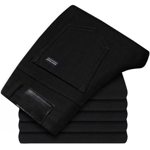 

men's black stretch jeans, slim fit, classic style, business fashion, pure black, casual, new series, Blue
