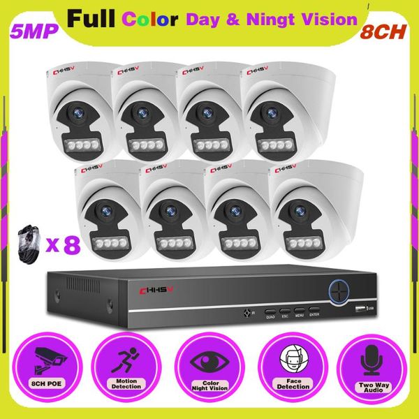 

8ch nvr poe video camera cctv security system for home 5mp h.265 hd color night vision dome ip kits wireless
