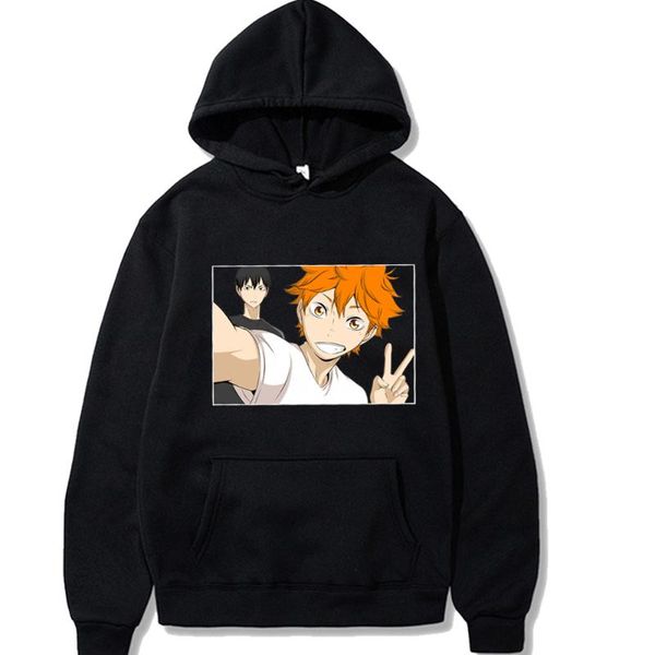 

men's hoodies & sweatshirts funny haikyuu japanese anime printed men's hoodie streetwear casual, Black