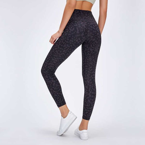 

women high waist printed color yoga naked-feel squat proof leggings tummy control workout leggings 4 way stretch tight 210929, Black
