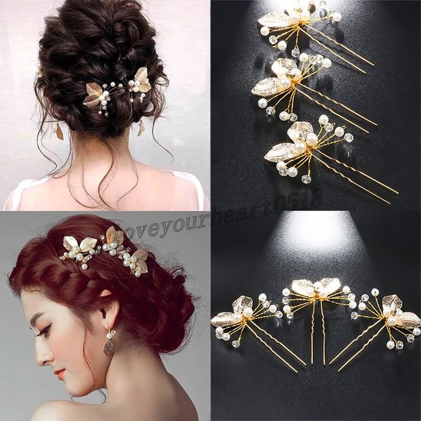 

wedding hairpins bridal hair accessories pearl rhinestone flower bride hair pins bridesmaid hairdressing women hair jewelry clip, Golden;silver