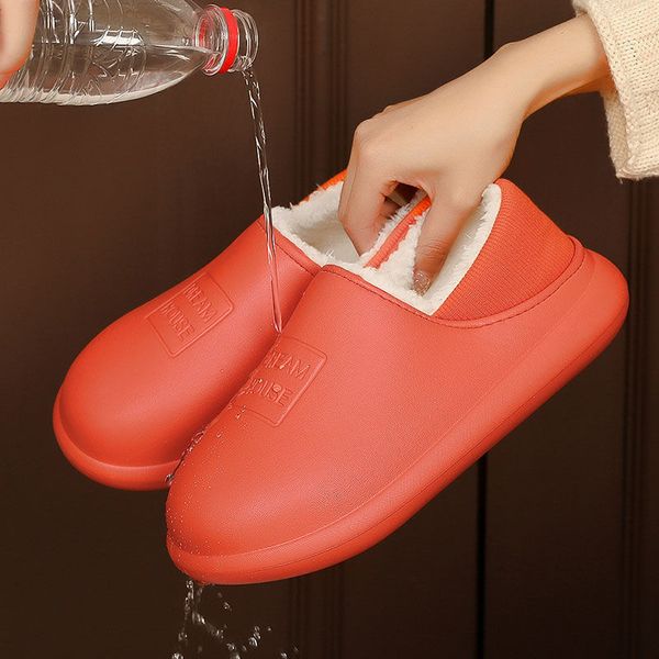 

autumn and winter cotton slippers men's waterproof plush hly family indoor couple's thick bottom korean wear outside, Black