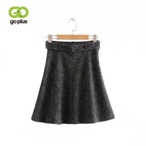 

skirts goplus 2021 autumn winter women skirt retro woolen pleated fashion warm mini with belt c6546, Black
