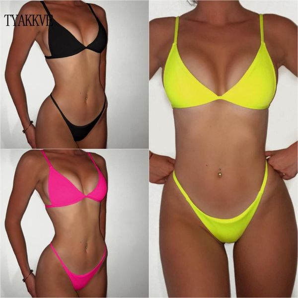 

bikinis set tyakkve solid thong bikini women high cut bathing suit swimsuit low waist halter swimwear summer beachwear biquini