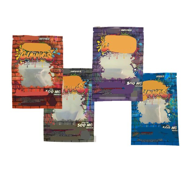 

hologram 500mg edibles dank gummies bags edible retail zip lock packaging ziplock resealable candy baggie smelll proof worms bears cubes gum