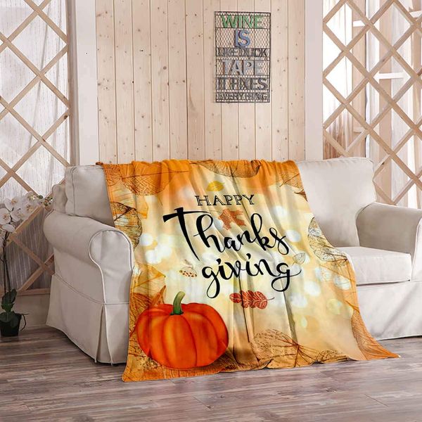 

Kuidf Thanksgiving Country Foliage Throw Blanket, Festive Pumpkin and for Day Vectorial Flannel Bedding Blankets Decorative Cozy