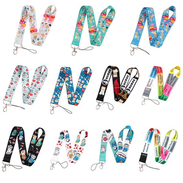 

10 pcs / lot fashion accessories custom nursing design neck strap polyester cartoon monkey nurse medical print lanyard for card holder, Silver