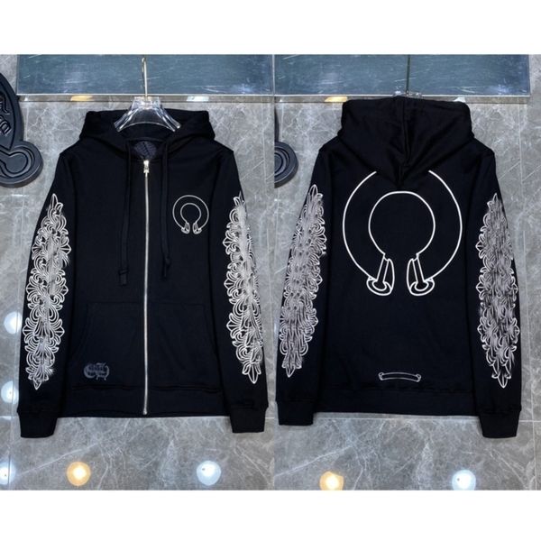 

ch brand quality hoodie classic fashion zipper autumn winter luxury sweatshirts designer men sweater horseshoe phantom cross print hooded wo, Black