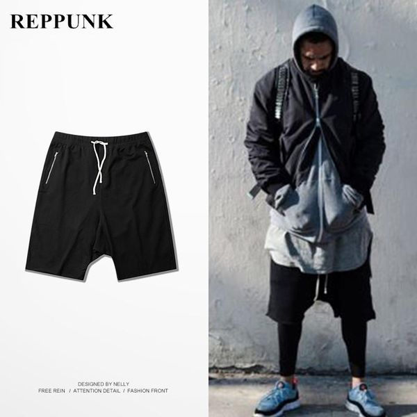 

mens high street hip hop drawstring summer shorts zipper pocket loose quality homme casual beach men's, White;black
