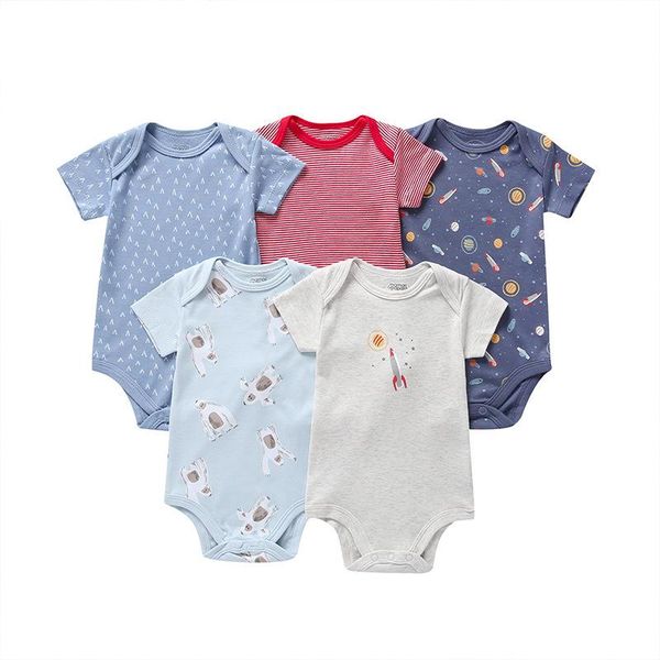 

5pcs/lot summer baby rompers quality toddler boys girls jumpsuits good cotton one-piece born clothes, Blue