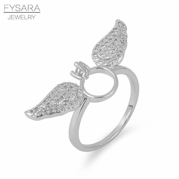 

cluster rings fysara silver color angel micro zircons paved crystal ring luxury feather finger for women jewelry party gift, Golden;silver