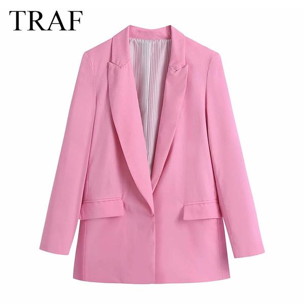 

women's suits & blazers clothing pink blazer chic fashion solid color jacket female oversize long sleeve pocket coat office lady, White;black