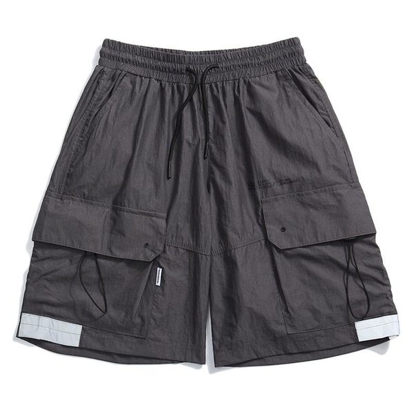 

summer cargo short men casual loose streetwear shorts cotton elastic waist knee length straight male fashion multi-pocket men's, White;black