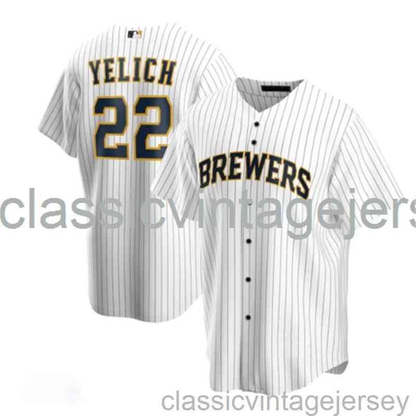 Christian Yelich # 22 Maglia da baseball a righe XS-6XL Maglia da baseball giovanile da uomo donna cucita