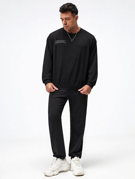 

extended sizes men slogan graphic pullover & sweatpants x1ne#, Gray