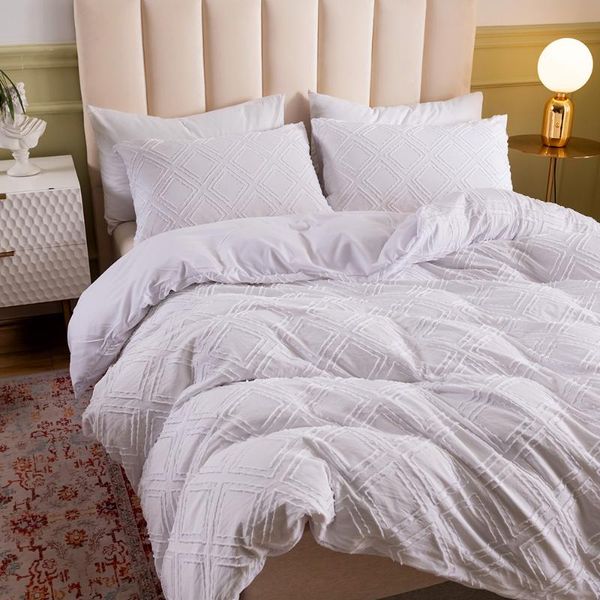 

bedding sets solid color white set jacquard style bed twin full  king size duvet cover with pillowcase home textiles