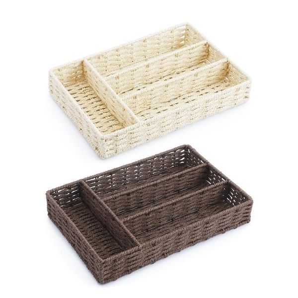 

storage baskets 634e divided rattan woven box large desk kitchen utensil hand-woven