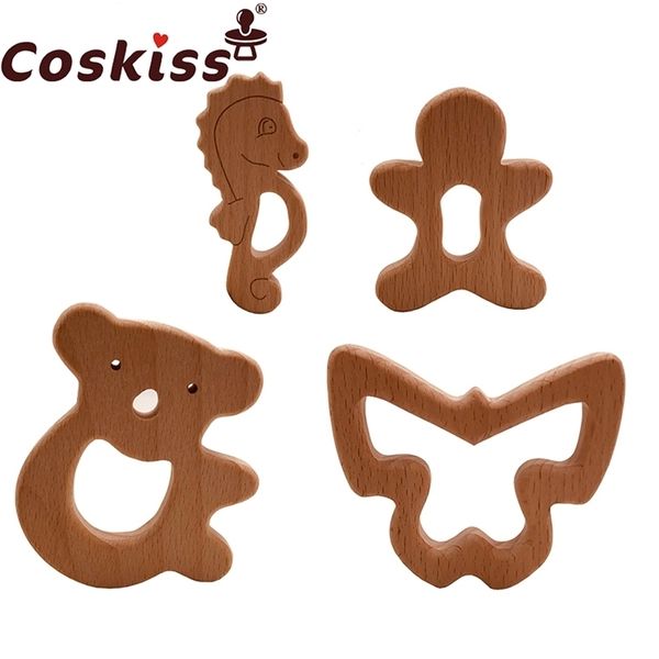 Coskiss 10 pc / lote orgânico bebê madeira teether natural dentição brinquedo banho presente toddler nascido 211106