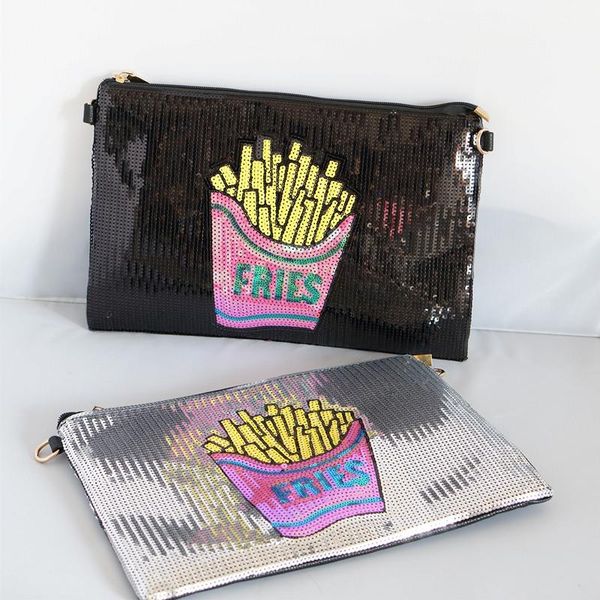 

evening bags fashion sequins embroidery cartoon fries design ladies clutch bag envelope messenger wallet