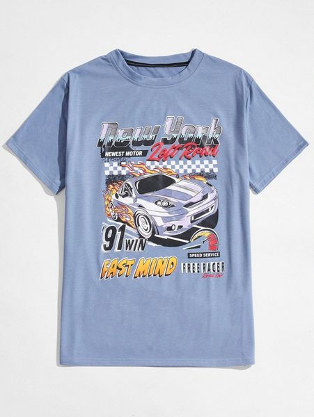 

romwe guys car & letter graphic tee z8x6#, White;black