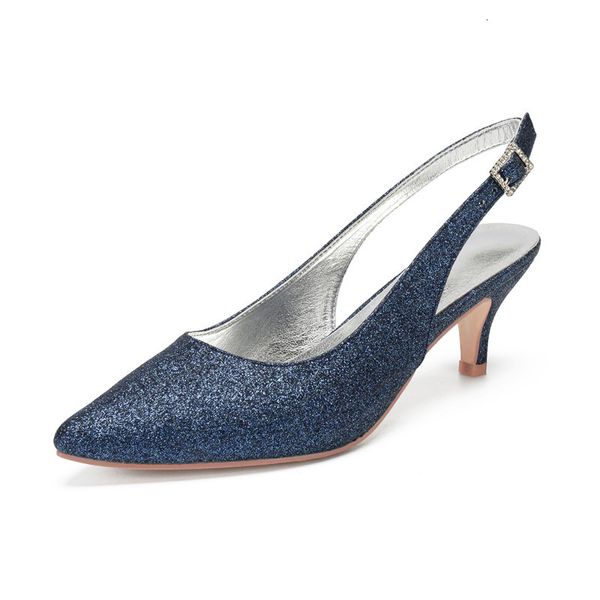 

sandals mid heels sequin wedding slingback shoes women pointed toe prom evening formal bridal party dress pumps y0ge, Black