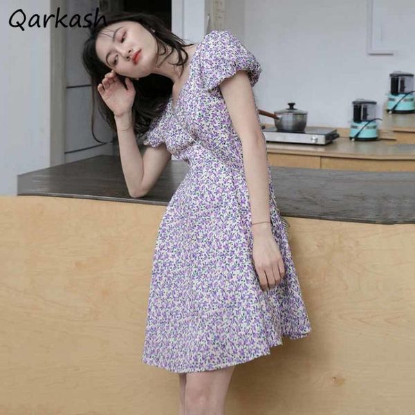 

casual dresses puff sleeve dress women floral a-line lovely summer empire mujer sweet korean style sundress vacation college girl fashion re, Black;gray
