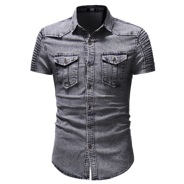 

men's shirts 2021 jean hort leeve peronalized plicing pleated 3310, White;black