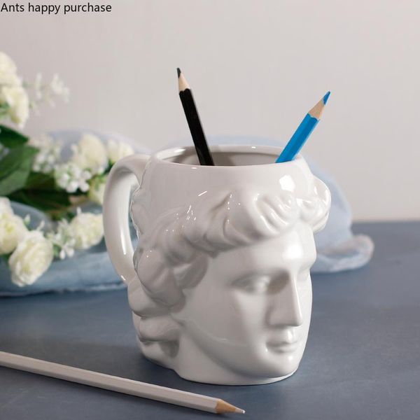 

white ceramic cup apollo statue sculpture coffee with handle mug drinkware water cups ornaments decor storage tank mugs