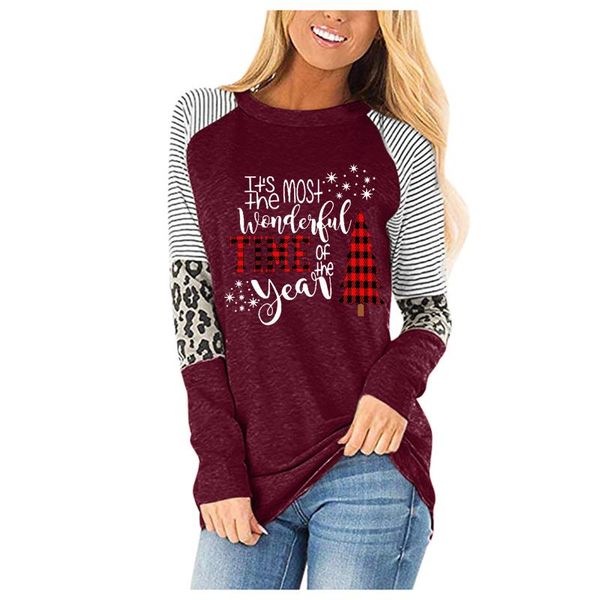 

women's t-shirt merry christmas print t-shirts casual thermal crewneck long sleeve loose poleras mujer de moda 2021 colourful tshirt, White