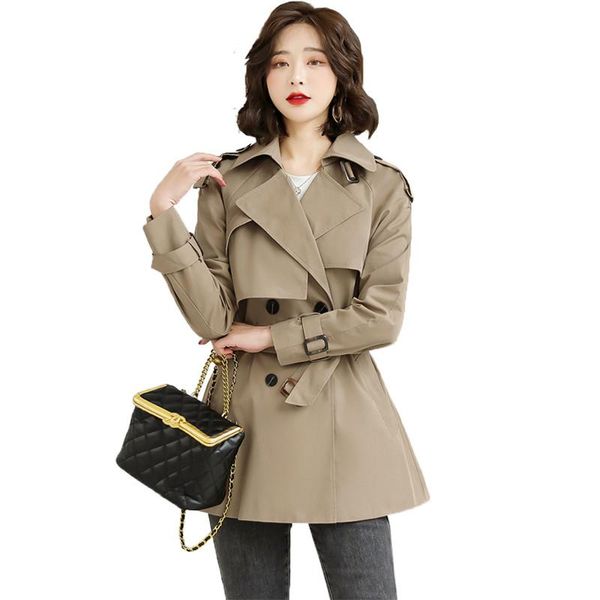 

autumn women's jackets coat long sleeve casual windbreaker female double breasted with belt outerwear plus size 4xl, Black;brown
