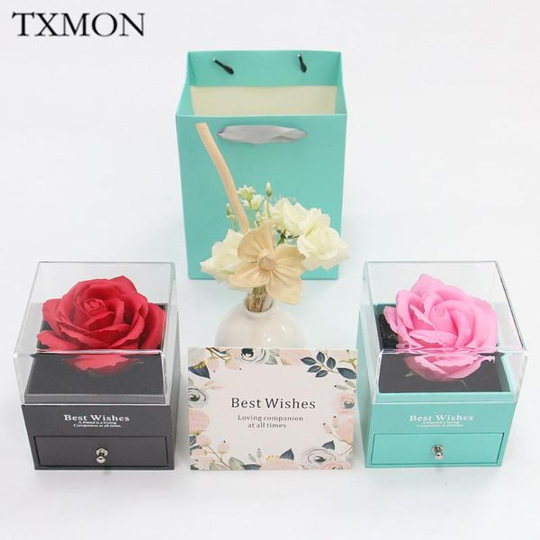 

acrylic gift box set rose flower+box with lid fake flower storage diy valentine's day wedding decoration decorative flowers & wreaths
